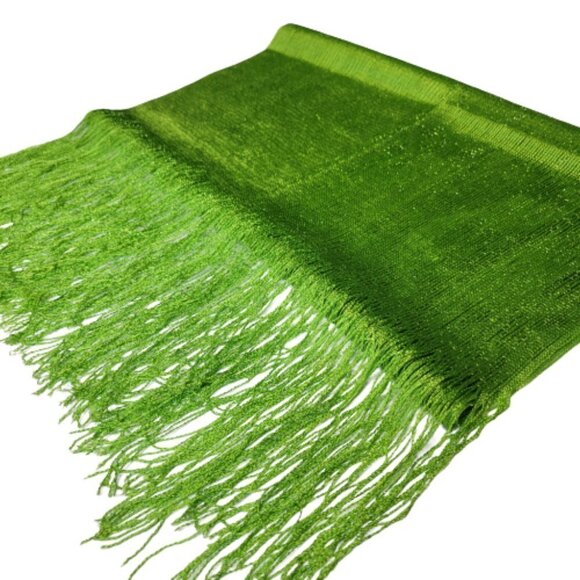 VIBRANT Lime Green Glitter Embellish Long Rectangular Scarf Tassel Shawl - Picture 2 of 16